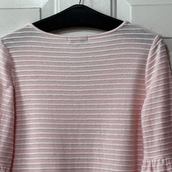 Neiman Marcus Women's Sz XS Knit Top 3/4 Bell Sleeve Light Pink/White Striped - Picture 6 of 11
